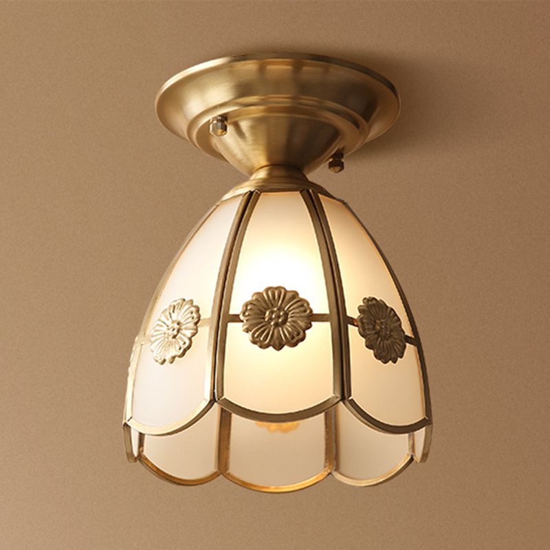 1 Light Semi Flush Mount Light Fixture Traditional Milk Glass Ceiling Light Fixtures for Living Room