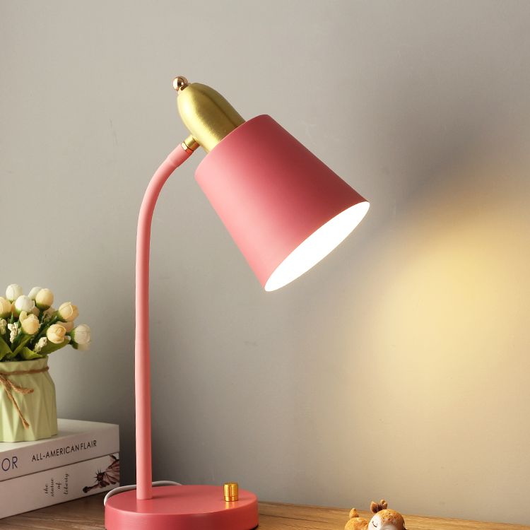 Single-Bulb Study Room Desk Lamp Macaron Style Table Light with Tapered Metal Shade