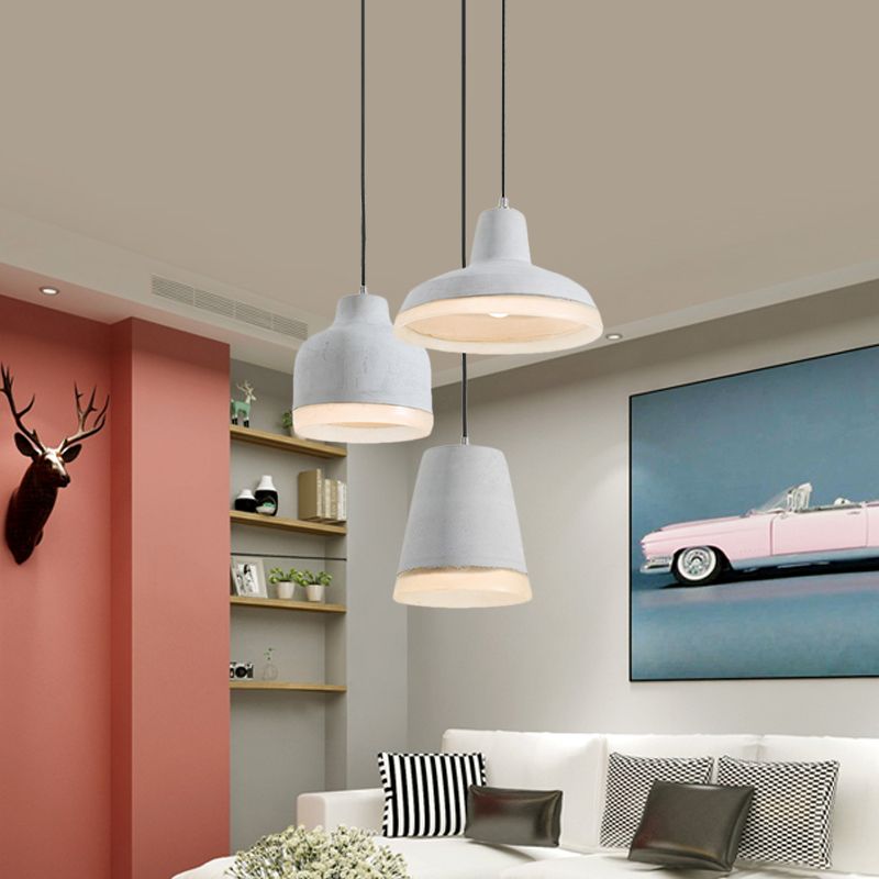 3 Bulbs Multiple Hanging Light Vintage Geometry Cement Pendant Lamp in Grey with Linear/Round Canopy