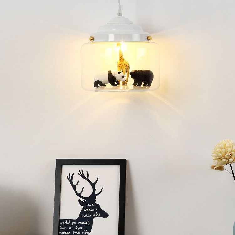 Cylindrical Clear Glass Shape Pendant Lamp Modern Cartoon Animals Hanging Lamp for Kids Bedroom (Animals are shipped randomly)