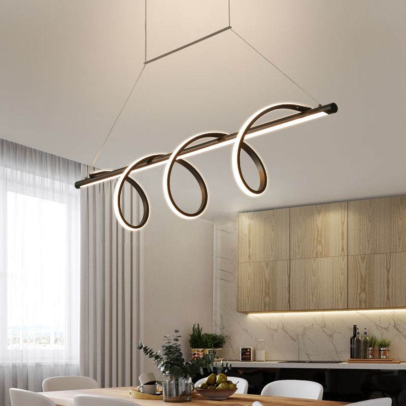 Acrylic Spiral Chandelier Light Minimalist LED Hanging Lighting in Black for Dining Room