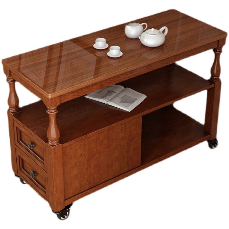 Rectangular Side Table Traditional Glossy End Table with Drawer and Shelf