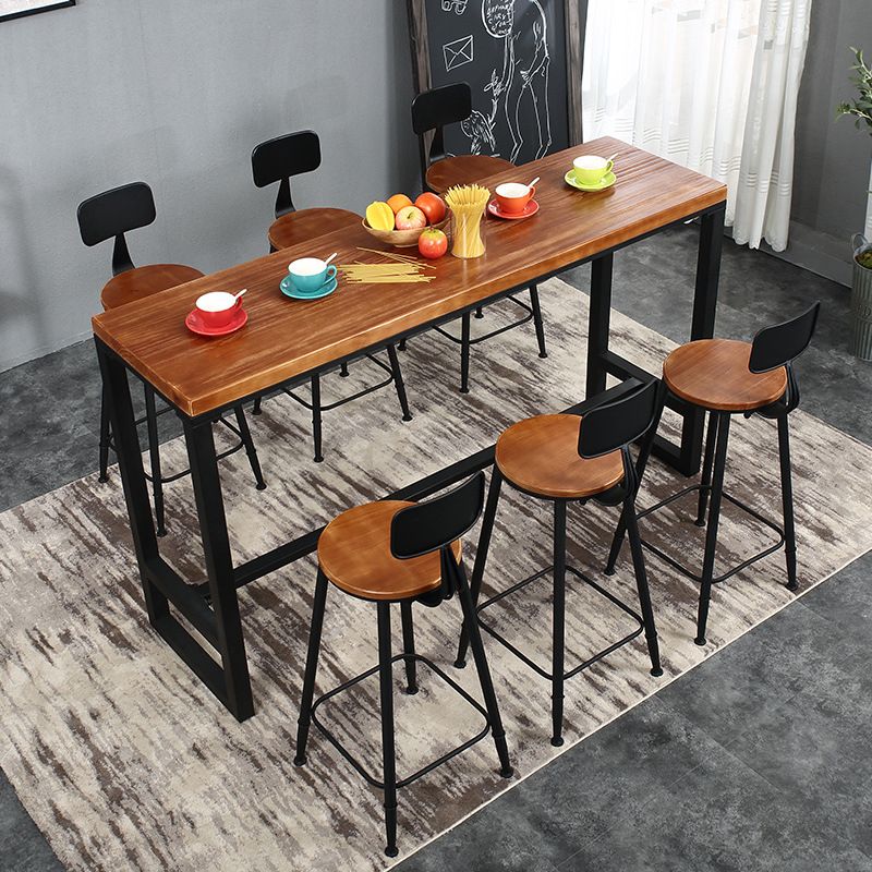 Modern Style Brown Bar Table Solid Wood and Iron Coffee Shop Bar Table