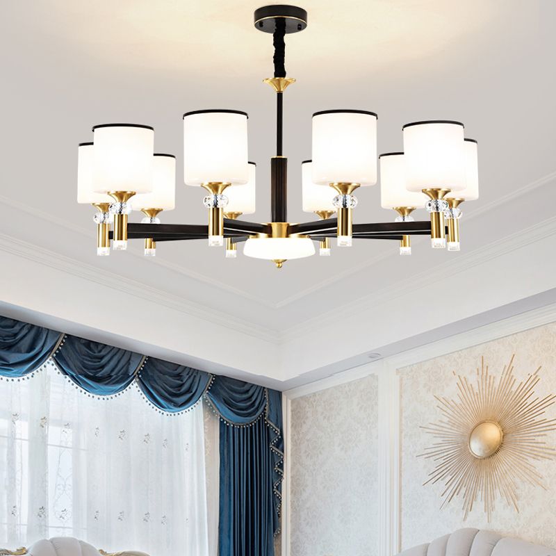 Cylinder Shade Chandelier Lighting American Style Glass Pendant Light for Living Room