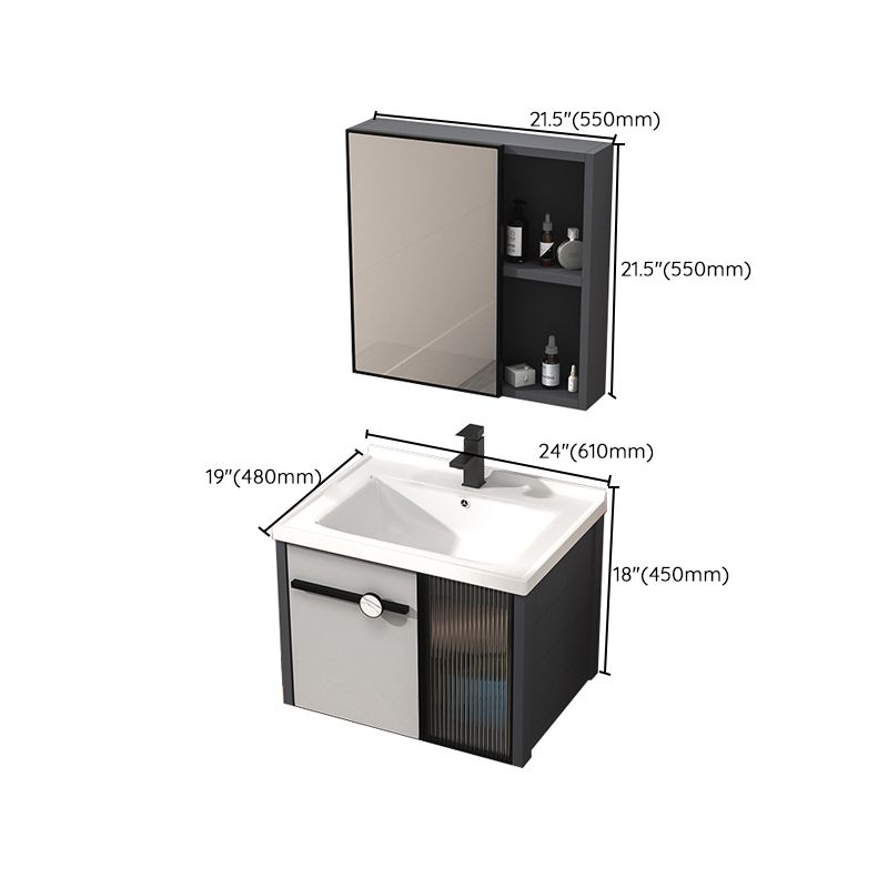 Metal Base Modern Bathroom Vanity Single Rectangular Wall Mount Vanity Set