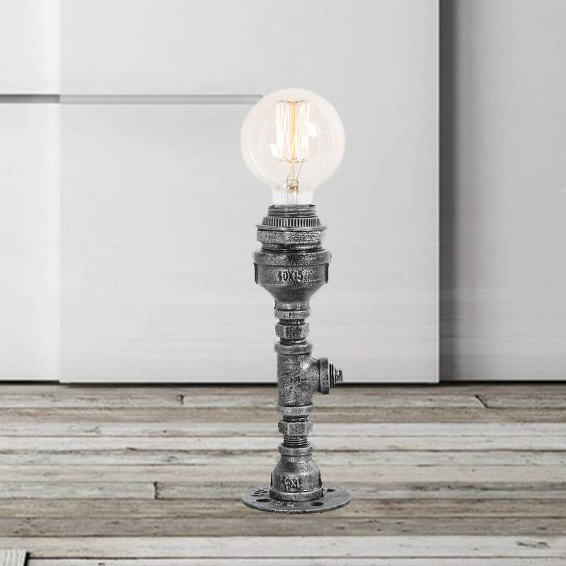 Silver/Brass 1 Bulb Desk Lamp Vintage Metallic Pipe Table Light with Ball Clear Glass Shade