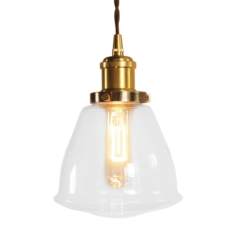 Brass 1 Bulb Pendant Lighting Fixture Vintage Clear Glass Cone Hanging Ceiling Lamp