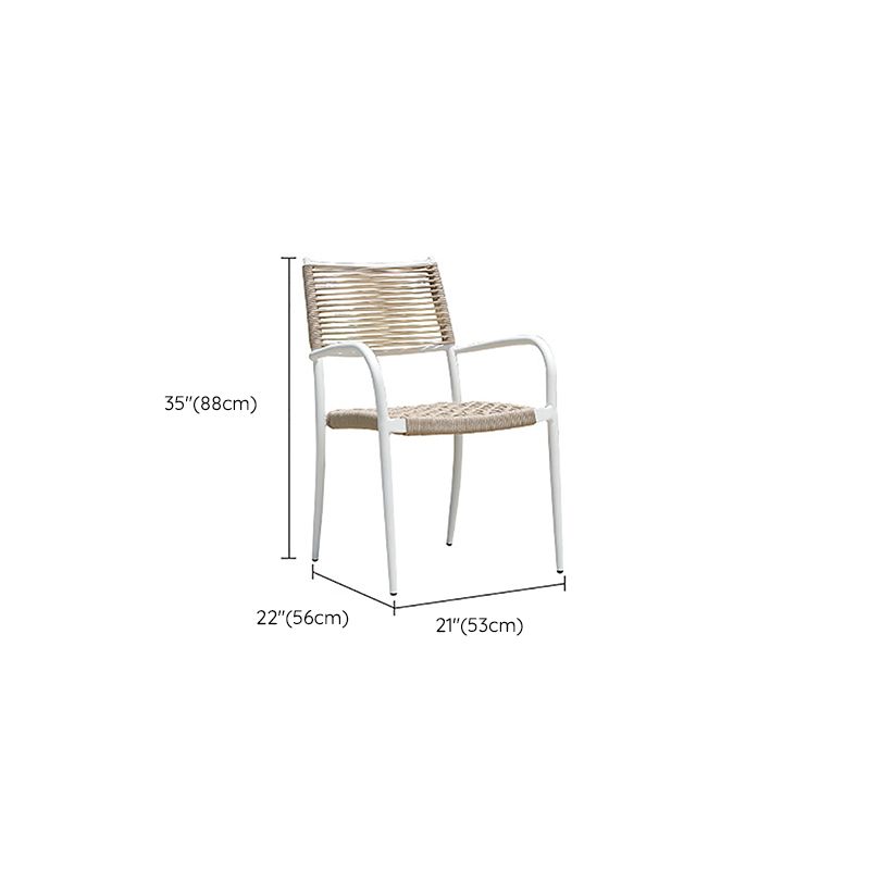 Modern Outdoor Bistro Chairs With Arm White Aluminum Dining Armchair