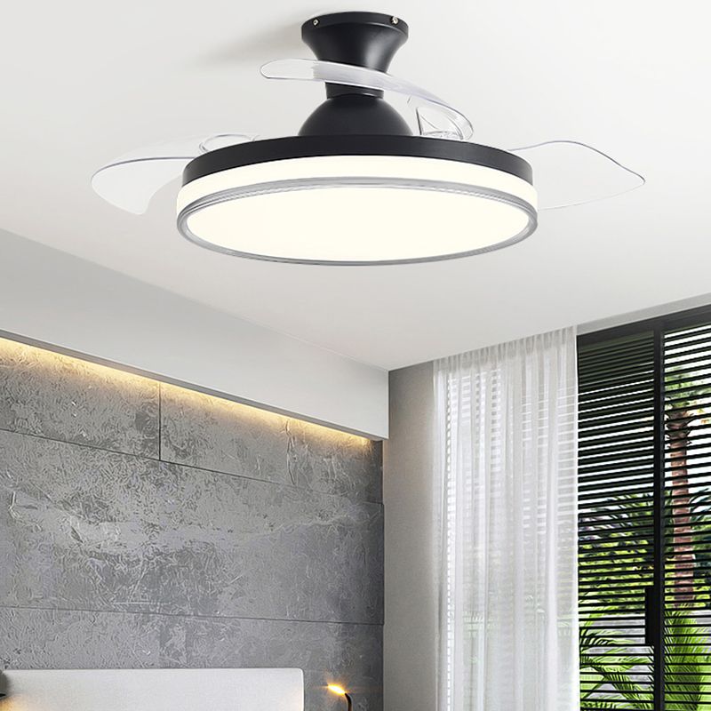 Modern Invisible Blade Fan Lamp Dining Room Circular LED Semi Flush Ceiling Light