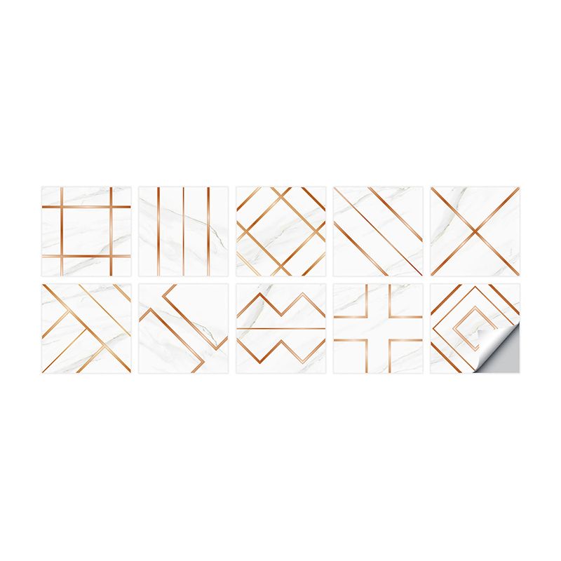 Modern Line Art Wallpaper Panels Orange Geometric Wall Covering for Dining Room, Easy Peel off