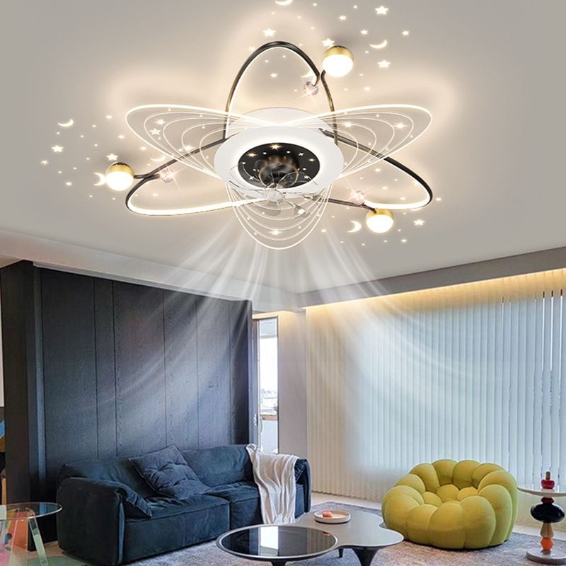 4-Light Golden/Black Modernism LED Ceiling Fan Light for Dining Room