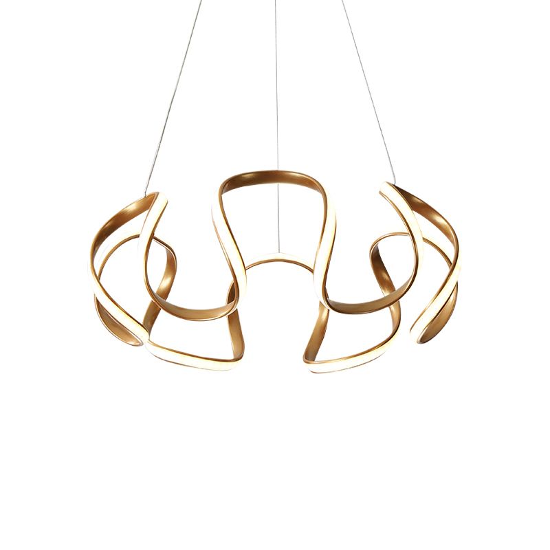 Coffee Twisted Linear Chandelier Pendant Minimalistic Aluminum LED Hanging Ceiling Light in Warm/White Light