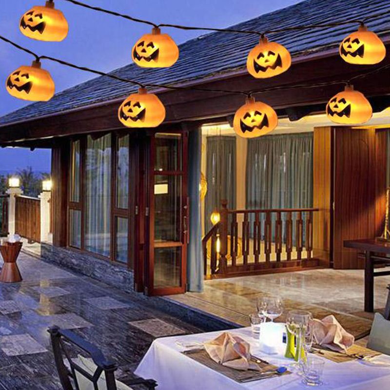 Halloween Pumpkin Waterproof Solar String Lamp Art Decor Orange LED Fairy Lighting