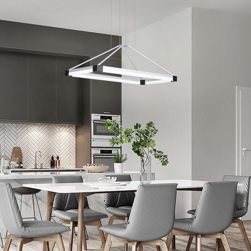 White/Coffee Pyramid-Shape Chandelier Modernist Led 23.5"/31.5"/39" Wide Metal Ceiling Pendant Fixture in White/Warm Light