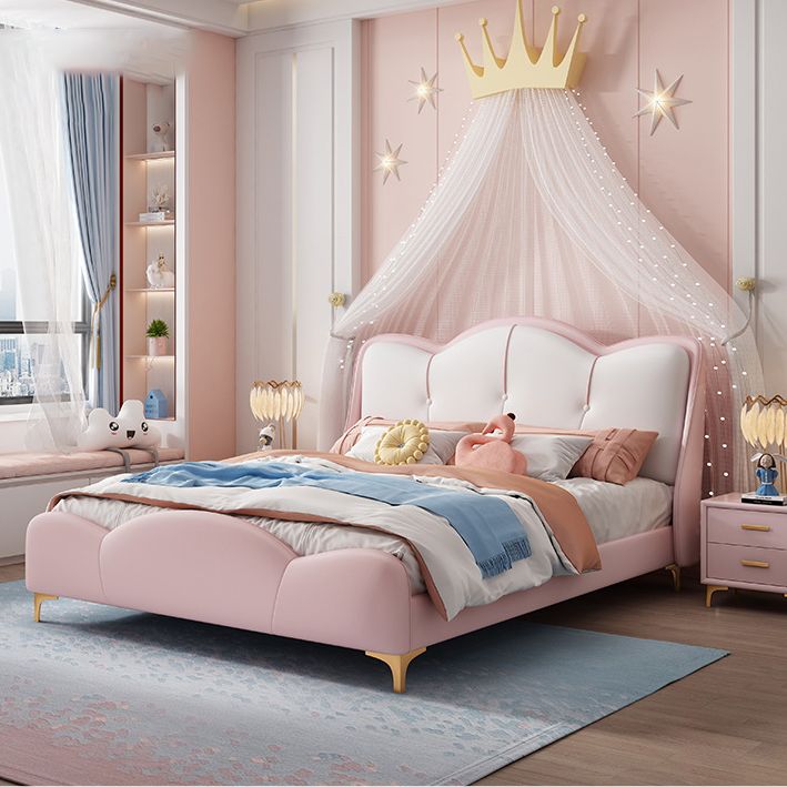 Scandinavian Upholstered Bed with Footboard Princess Panel Headboard Bed