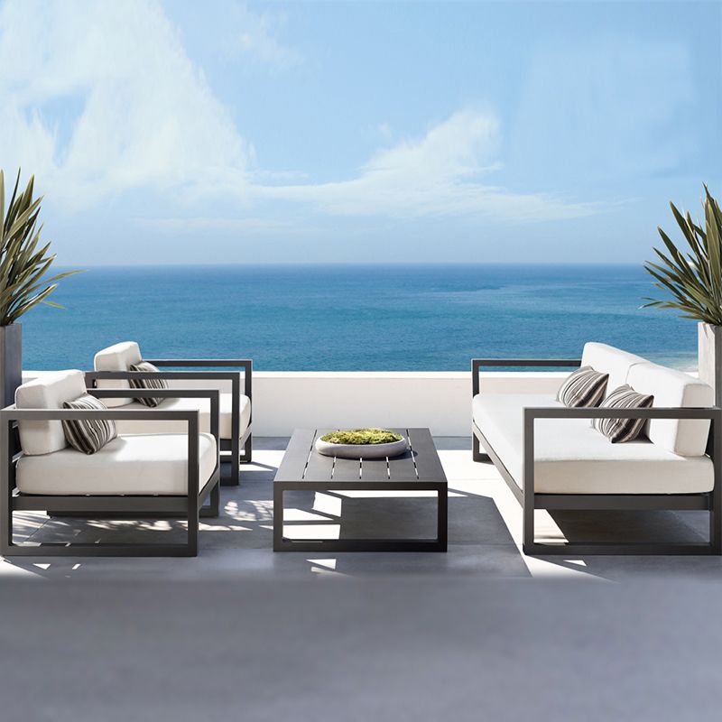 Contemporary Patio Table Rectangle Aluminum Black Coffee Table