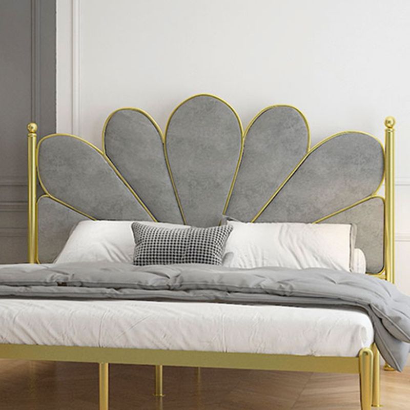 Upholstered Panel Bed Modern Metal Standard Bed with Headboard