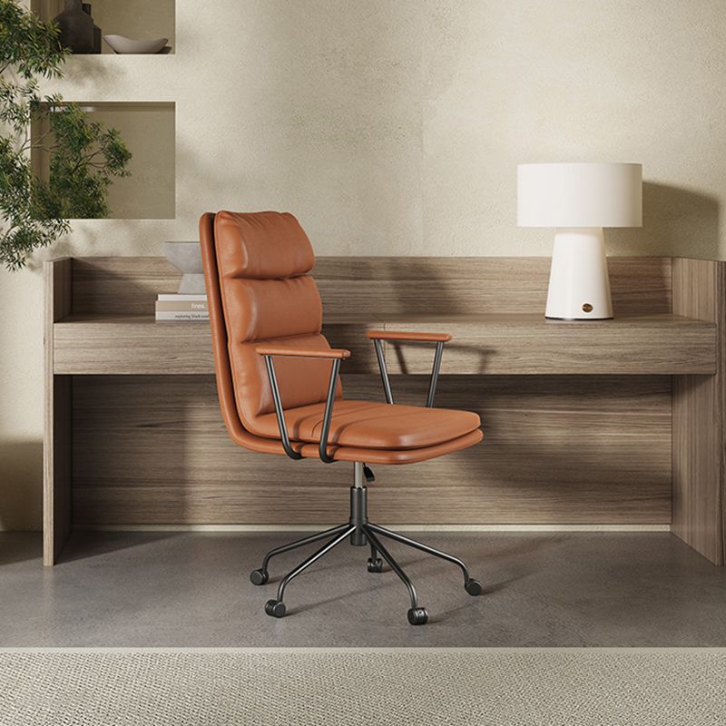 Contemporary Arms Included Task Chair Leather Desk Chair for Office