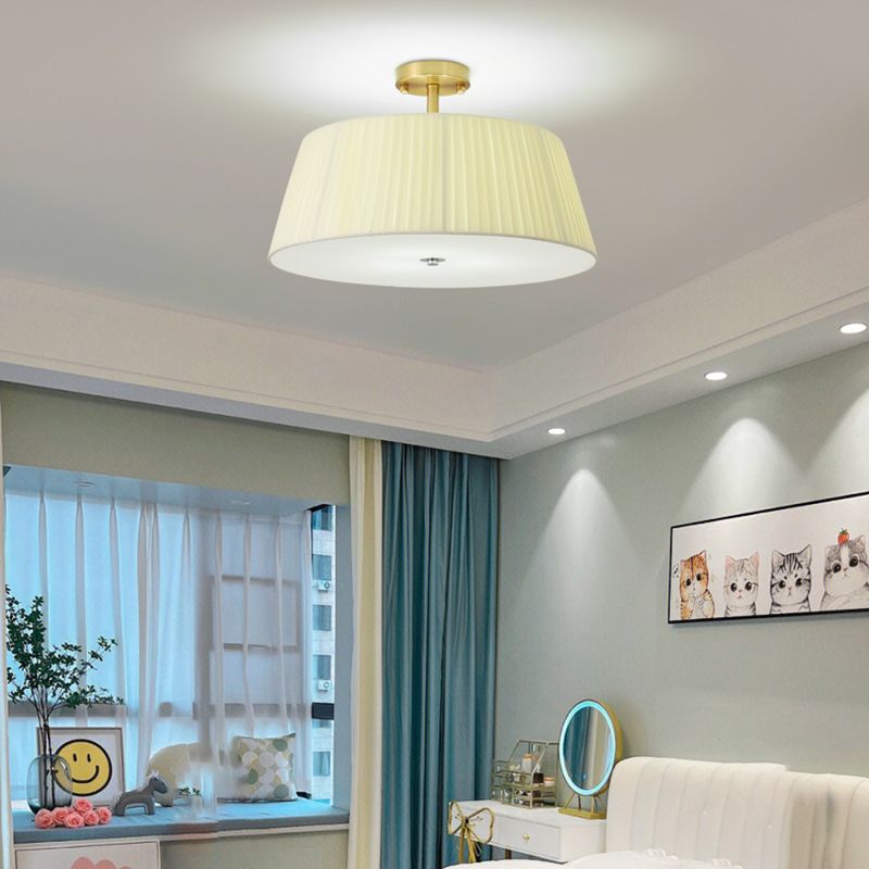 American Style Ceiling Light Cylinder Shape Ceiling Lamp with Fabric Shade for Living Room