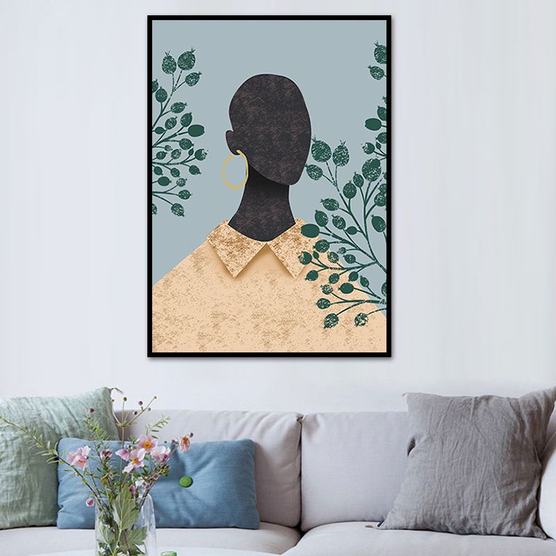 Fashion Model Wall Art Nordic Stylish Figure Portrait Canvas Print in Soft Color