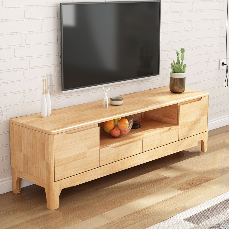 Modern Rubber Wood TV Stand Console Open Storage TV Stand with 2 Doors , 15" D X 19" H