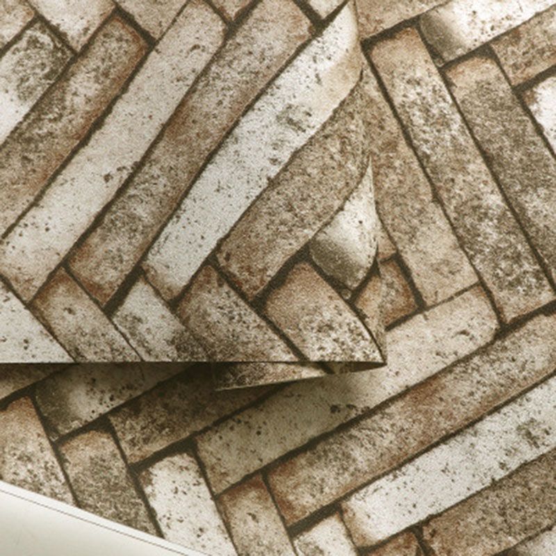 Non-Pasted Wallpaper with Industrial Like Color Brick of Chevron Design, 20.5"W x 31'L