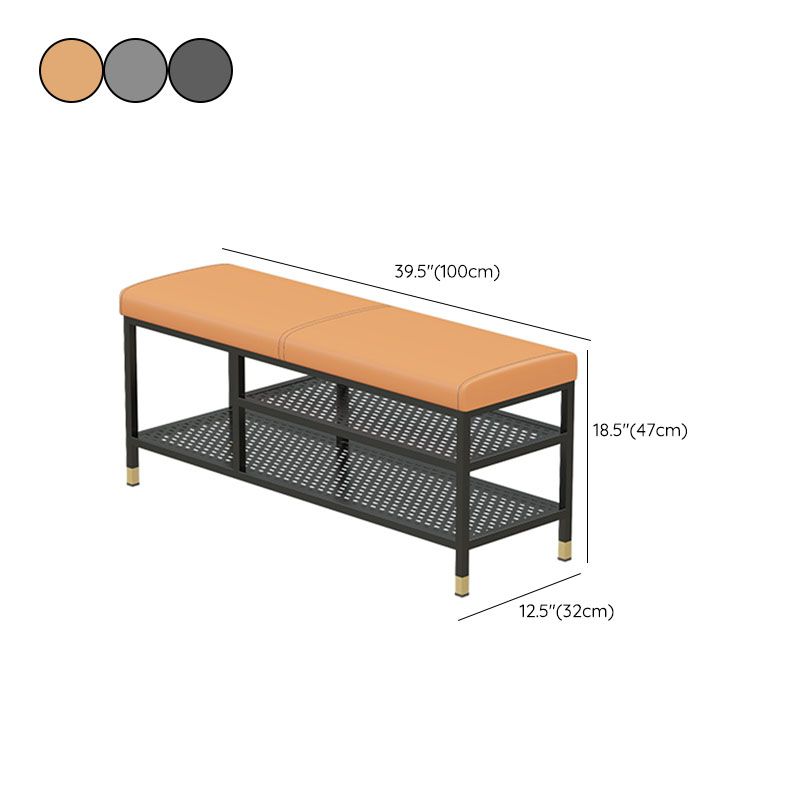 Modern Entryway Bench Cushioned Metal Seating Bench with Shelves , 12.5" Width