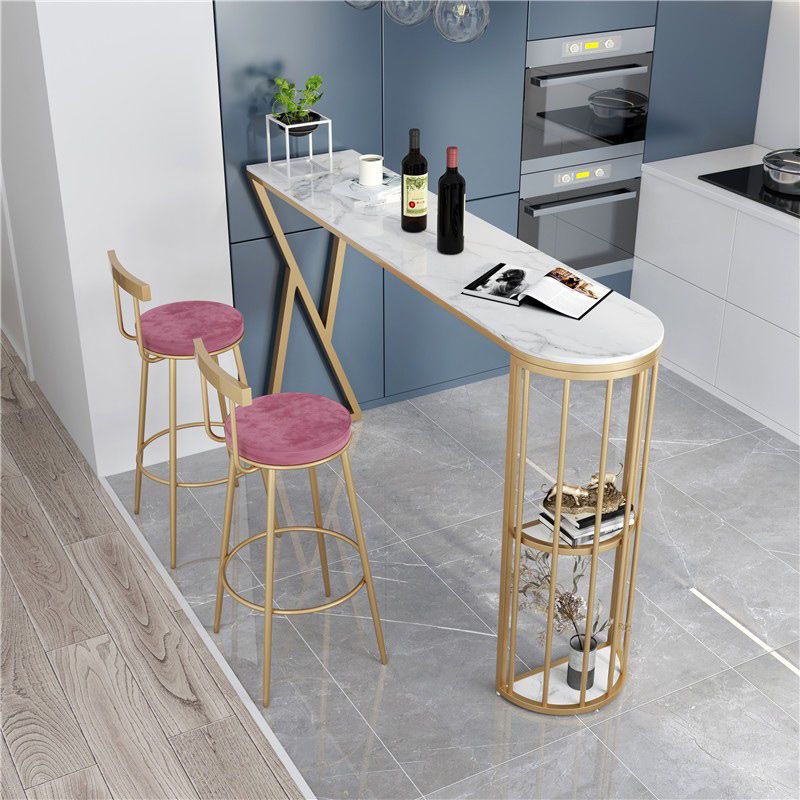 Glam Style Bar Table 42-inch Height Artificial Marble Top Bistro Table with Storage Shelf