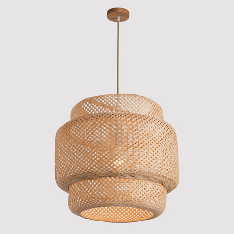 Lantern Bamboo Rattan Shape Pendant Hanging Lamp Asia Style 1 Light Hanging Ceiling Light  for Living Room