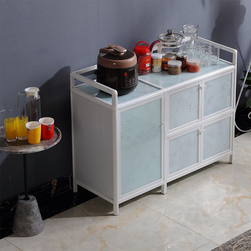 Contemporary Metal Sideboard Glass Buffet Table for Living Room