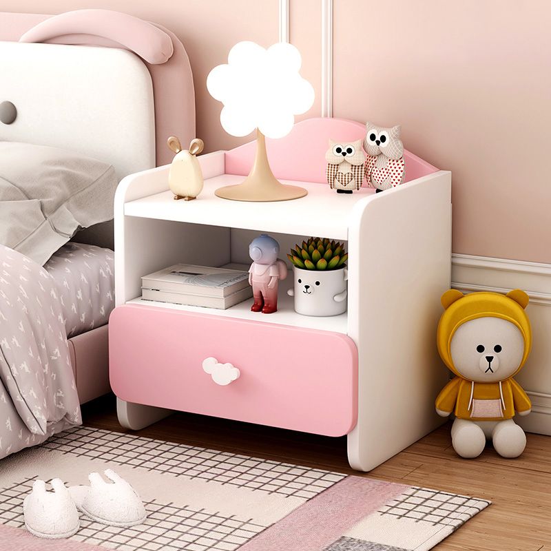 Nightstand Kids with Drawers Manufactured Wood Flat Top Neutral Kids Bedside Table