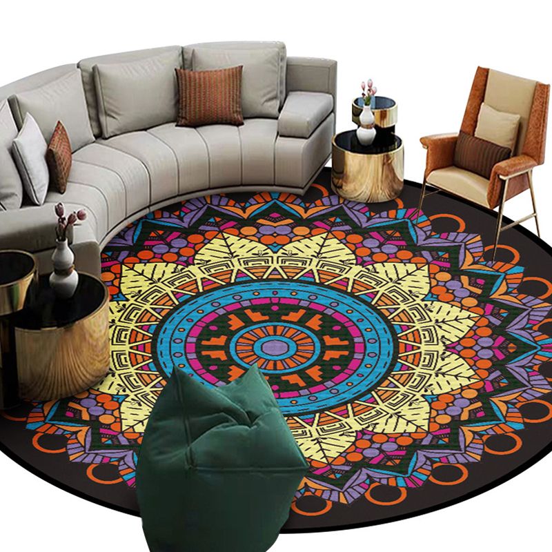 Multicolored Luxe Round Rug Persian Traditional Floral Print Carpet Polyester Friendly Washable Rug for Home Decoration