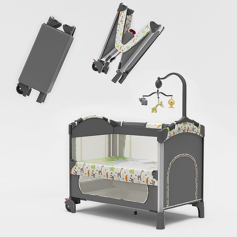 Modern Rectangle Crib Cradle Dark Gray Crib Cradle with 2 Wheels