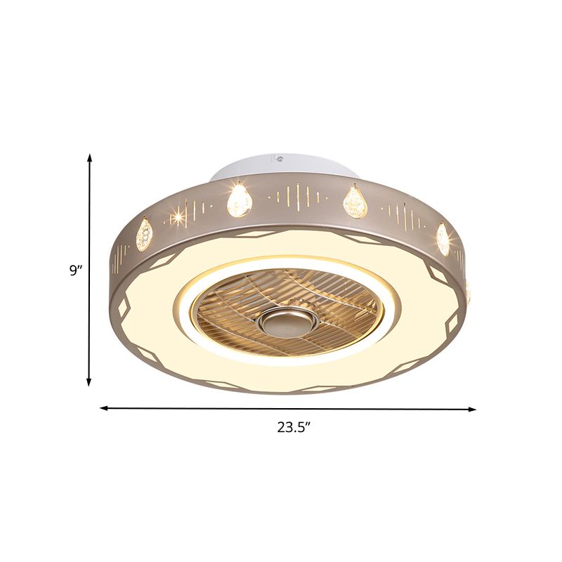 Circle Bedroom Semi Flush Mount Light Modern Acrylic LED Champagne Hanging Ceiling Fan Lamp, 19.5"/23.5" W