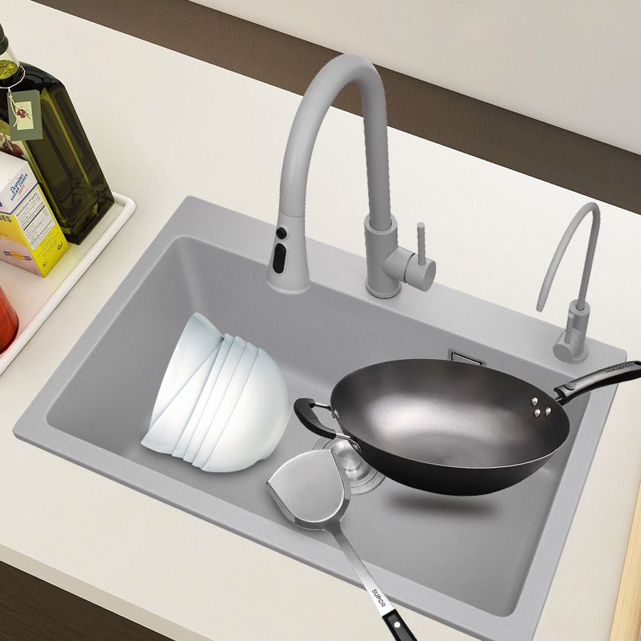 Modern Style Kitchen Sink Overflow Hole Design Drop-In Quartz Kitchen Sink