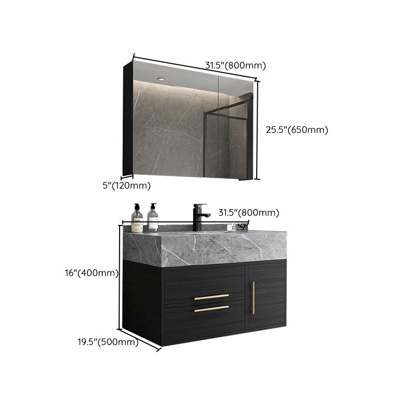 Rectangular Glam Black Bathroom Vanity Stone Single Sink Wall Mount Vanity Set