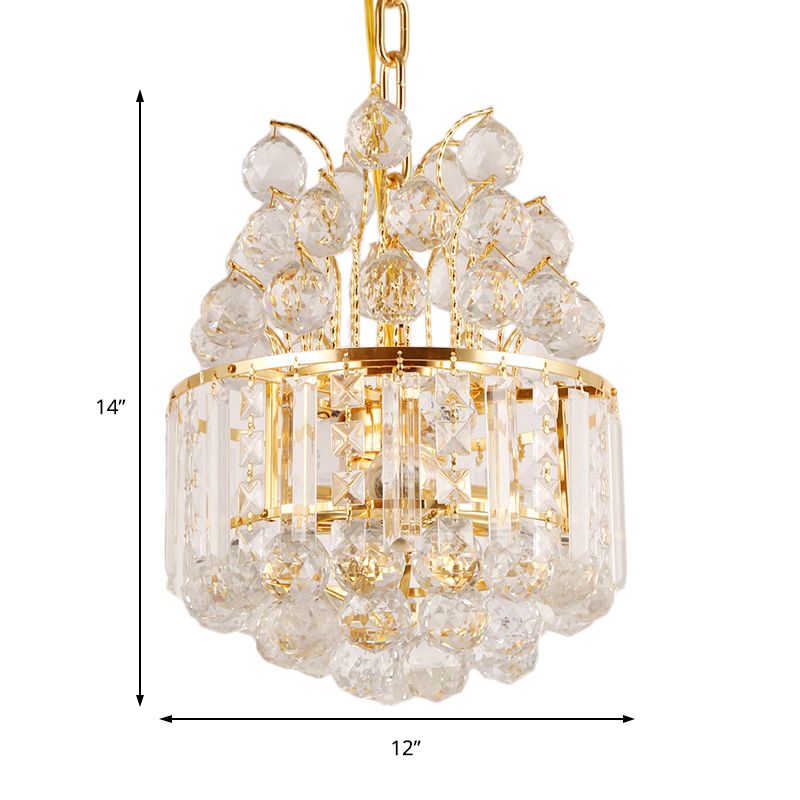 Vintage Style Empire Hanging Light Metal Pendant Chandelier Light with Crystal Ball Deco in Gold