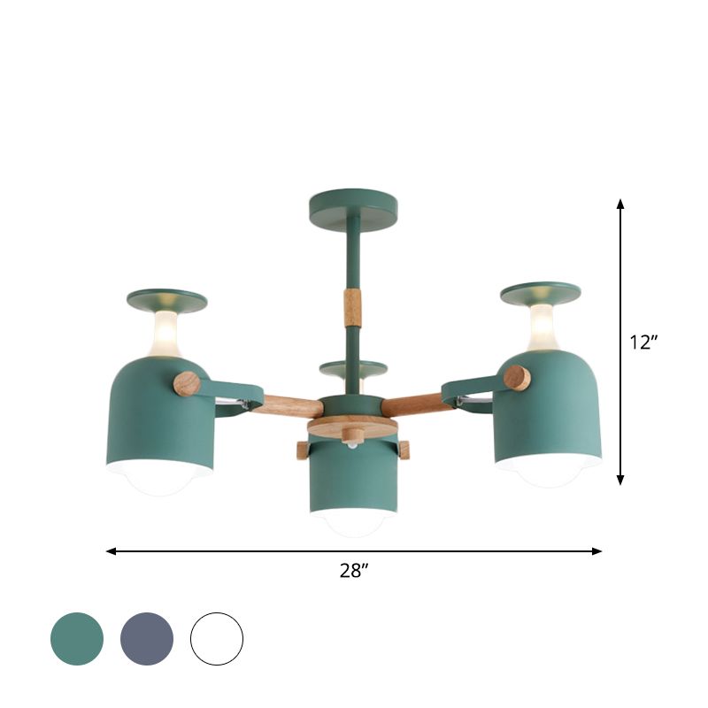 Green/Grey/White Goblet Shaped Chandelier Light Nordic Candy Colored Pendant Light for Kid Bedroom Kindergarten