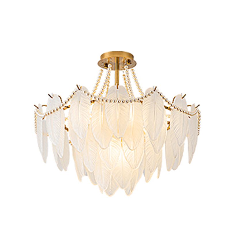 Modern Metal Flush Mount Feather Shape Ceiling Light with Glass Shade for Living Room