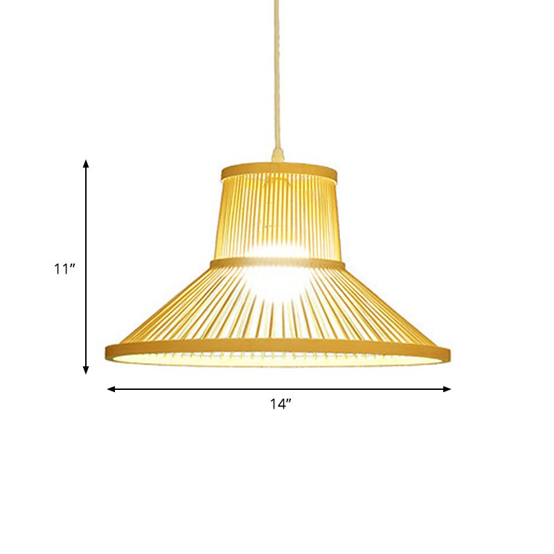 Hand Woven Bamboo Pendant Light with Shade Countryside 1 Light Beige Suspension Light for Restaurant, A/B