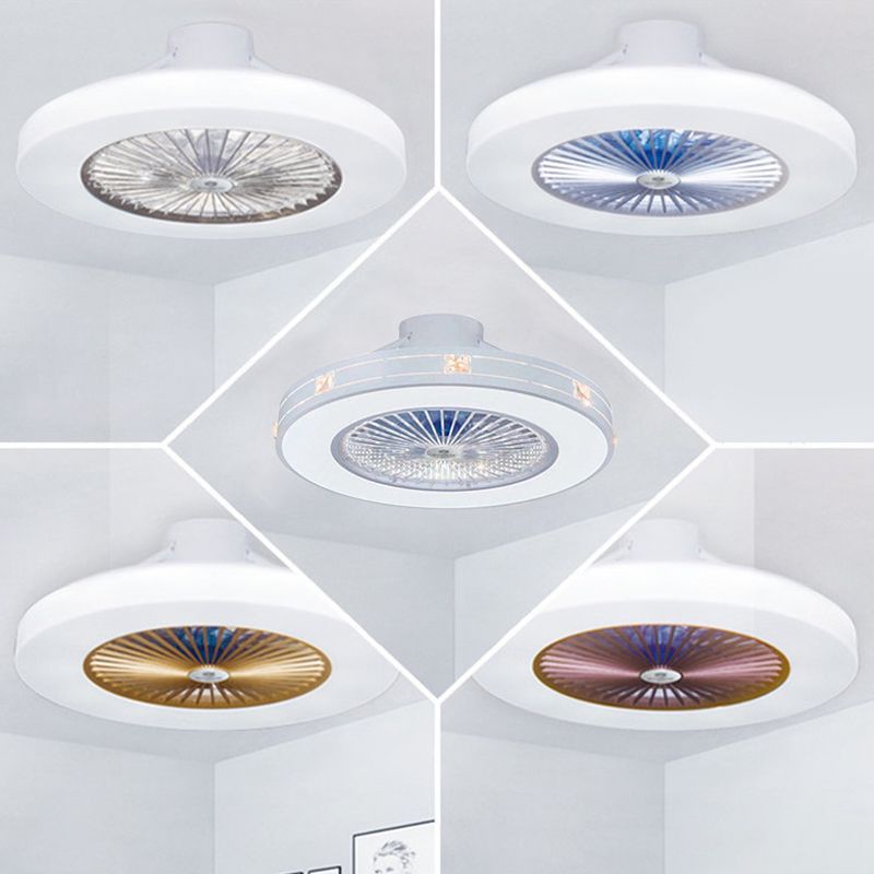 23" Wide Circular Semi Flush Modern Acrylic Living Room LED Ceiling Fan Light Fixture with 6 Blades