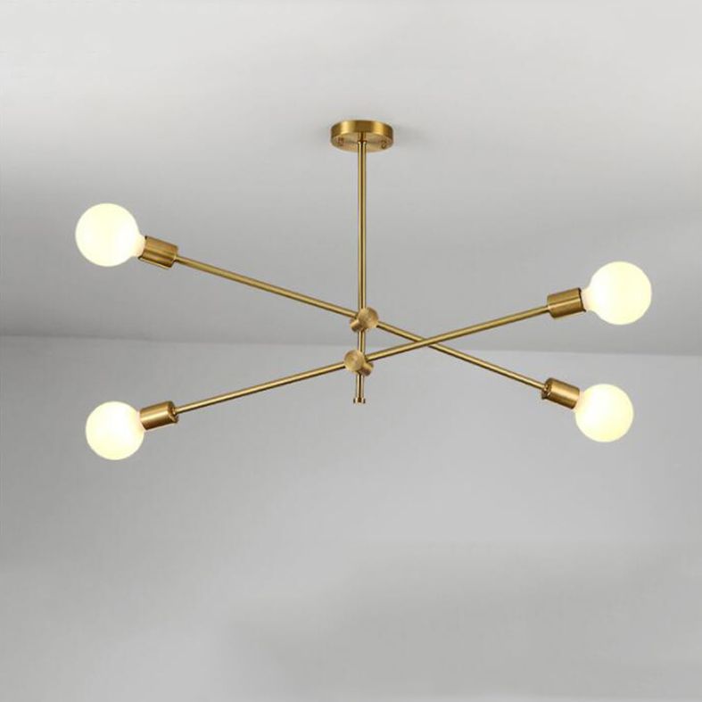 Adjustable Multi Light Starburst Pendant Light Industrial Style Metal Chandelier Lamp in Brass