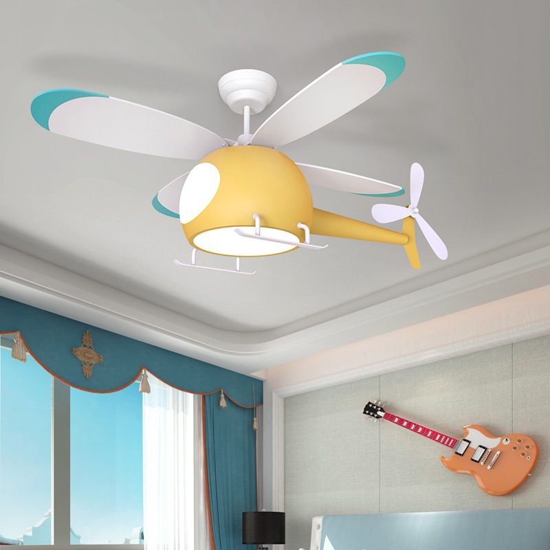 Kids Creative LED Fan Pendant Light Iron Airplane Fan Lights with Acrylic Shade