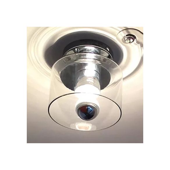 Modern 1 Light Flush Mount with Clear Glass Shade Chrome Cylinder Flush Mount Fixture