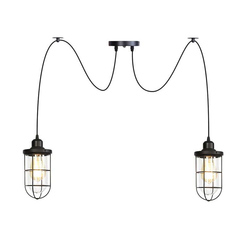 2/3/6 Bulb Verre transparent multiples plafonnier industriel restaurant en cage noir Swag Pendululum lampe