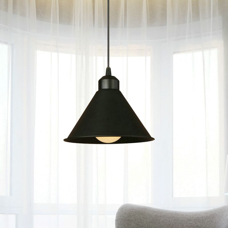 1 Light Cone Pendant Lamp Simple Style Black/White Metal Ceiling Hanging Light with Adjustable Cord