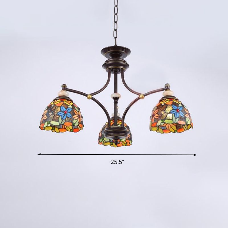 Bloem kroonluchter verlichting mediterrane gebrandschilderd glas 3/5/8 lichten zwart hangende lampkit voor woonkamer