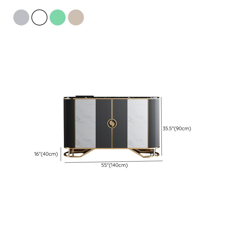 Glam Style Sideboard Marble Glass Doors Side Board with Cabinets