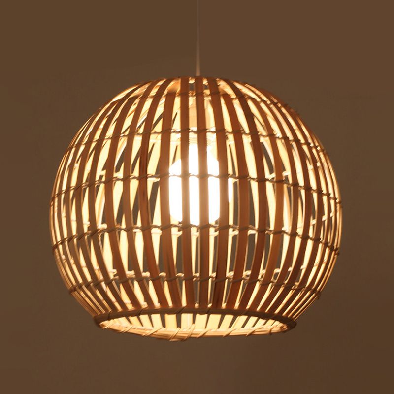 Chinese Rattan Hanging Pendant Light 1-Light Dome Pendant for Dining Room