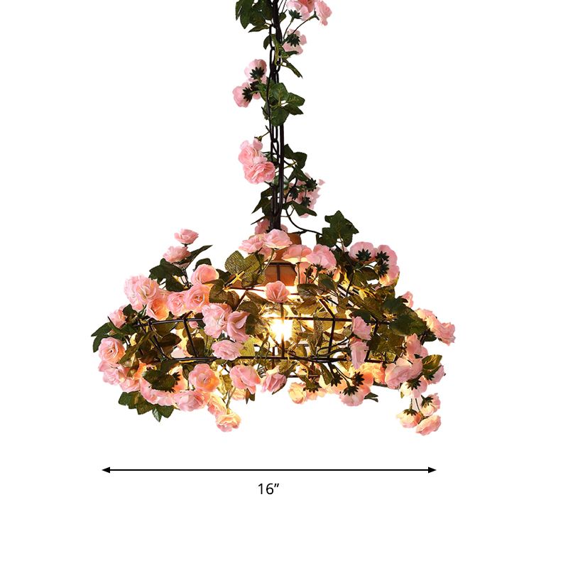 Bauernhausglas/Diamant/Scheunenkäfig Anhänger 1-Licht-Eisenblüte Hängende Beleuchtung mit Holzkappe in Schwarz